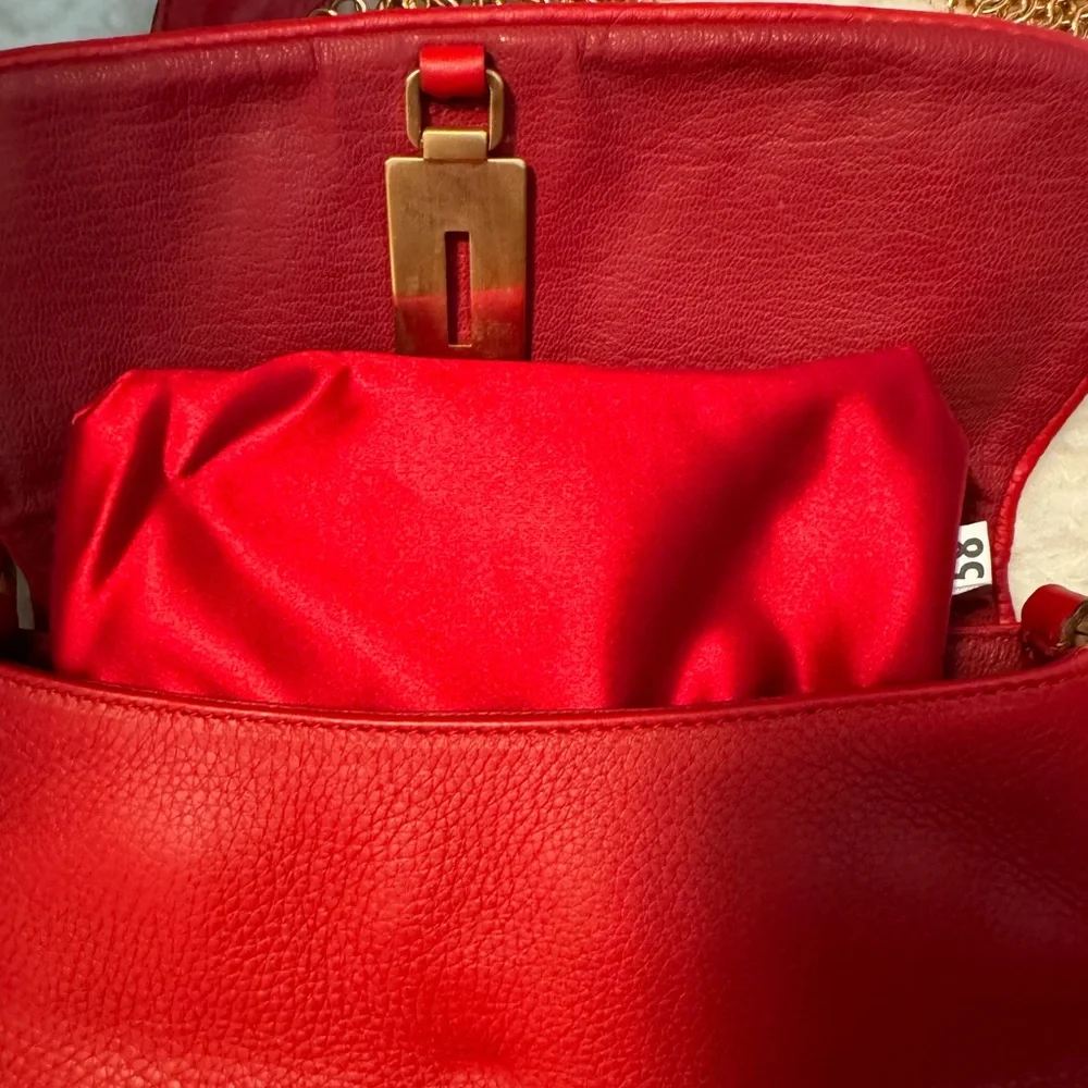 NWT Prada red, soft leather with rose-gold chain bag. - Picture 10 of 16